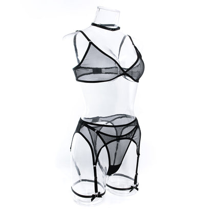 New Arrival Sexy Netted Bra Set with Bow and No-Underwire - 5-Piece with Cape for Women |   Perfect for Date Night