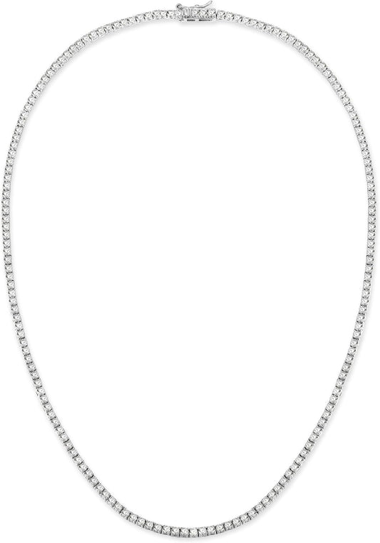 18K White/Yellow Gold Plated 3.0mm Round Cubic Zirconia Classic Tennis Necklace For Women 16-24 Inches