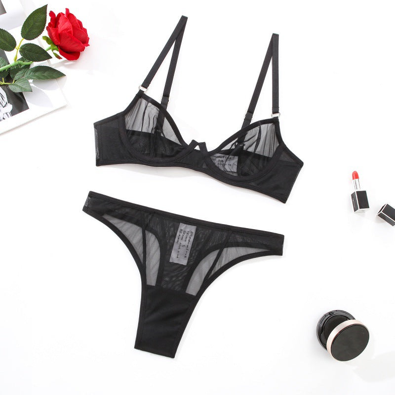 Summer Couple's Push-Up Bra and Thong Set - Sheer Mesh, Perfect for a Sexy Look - New Arrival