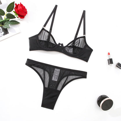 Summer Couple's Push-Up Bra and Thong Set - Sheer Mesh, Perfect for a Sexy Look - New Arrival