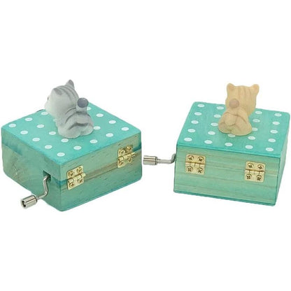 Gift Wrapped Mini Wooden Hand Crank Music Box with Lovely Cat (Tune: Castle in The Sky) (Brownish Yellow)